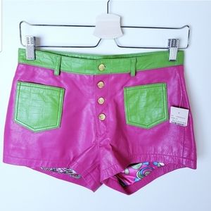 Pink Green Leather Shorts NWOT